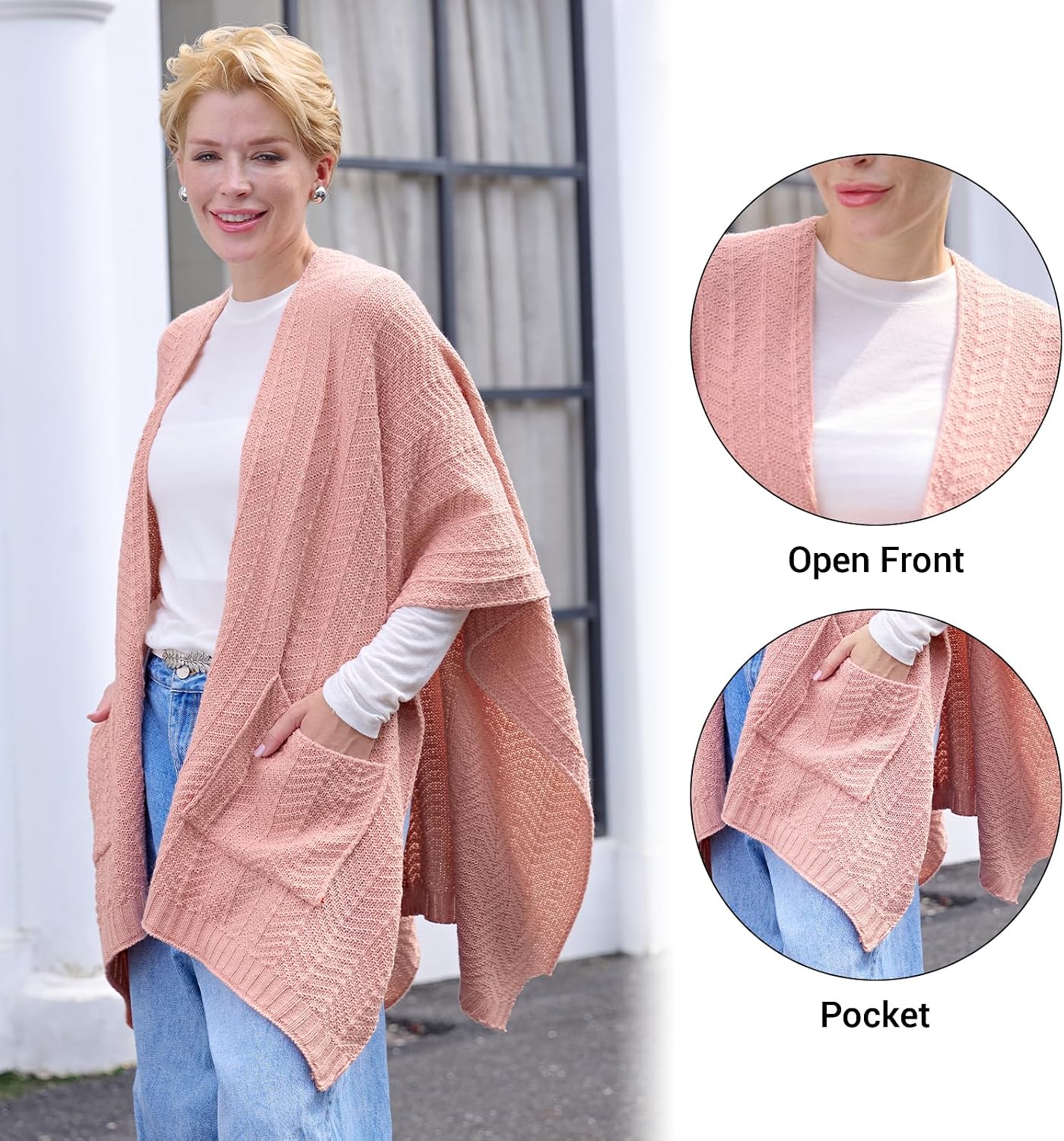MissShorthair Knit Shawl Wraps for Women Boho Crochet Shawls Cape Open Front Cardigan