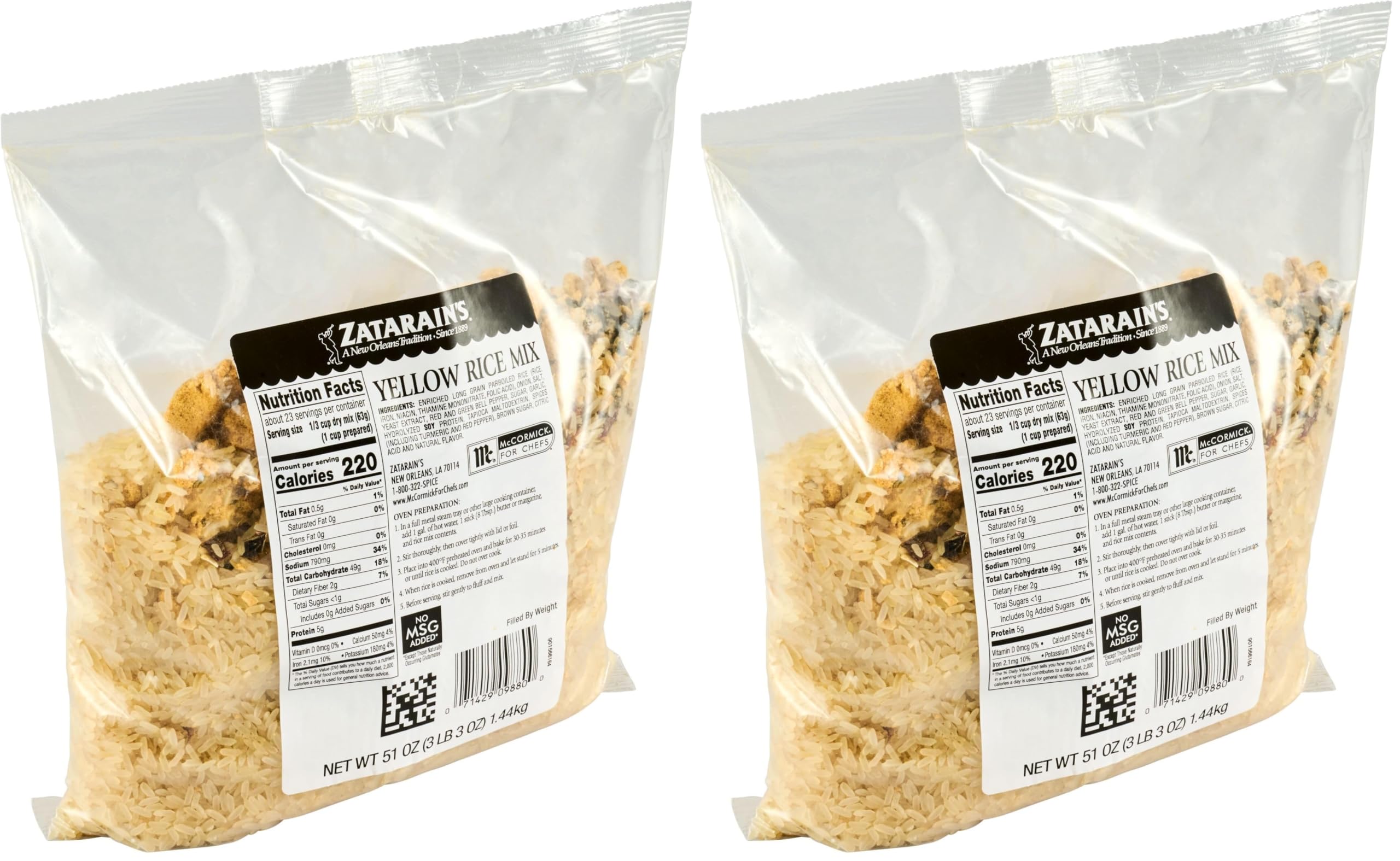 Zatarain's Yellow Rice / 51 Ounce (Pack of 2) / 1 Seasoned Rice