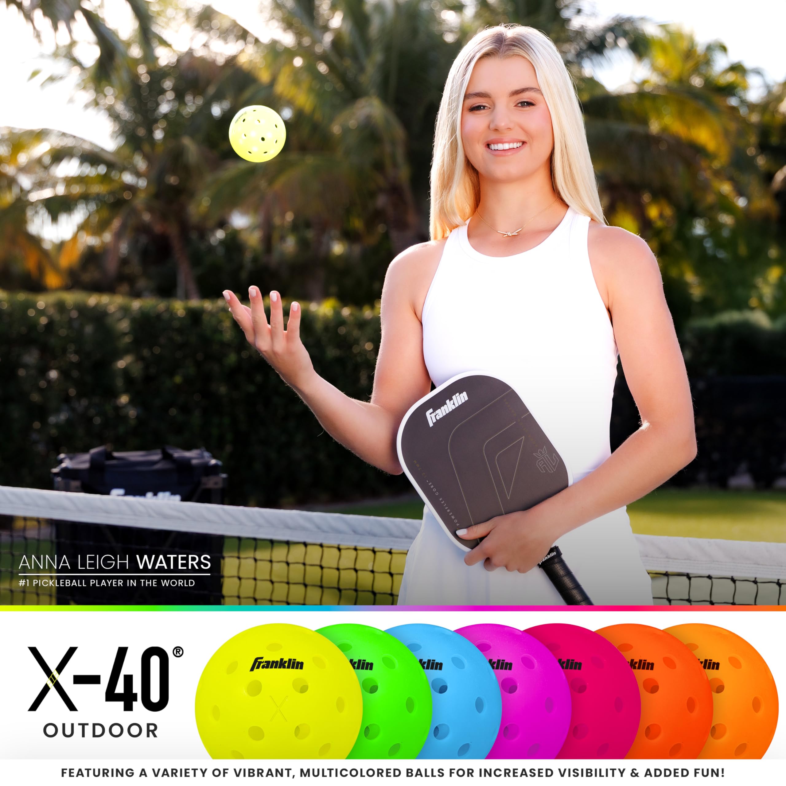 Franklin Sports X-40 Outdoor Pickleballs - USA Pickleball (USAPA) Official Pickleball Balls - Regulation Size Outdoor Court Pickleballs - Official Pickleball of US Open - Optic Yellow - 50 Pack
