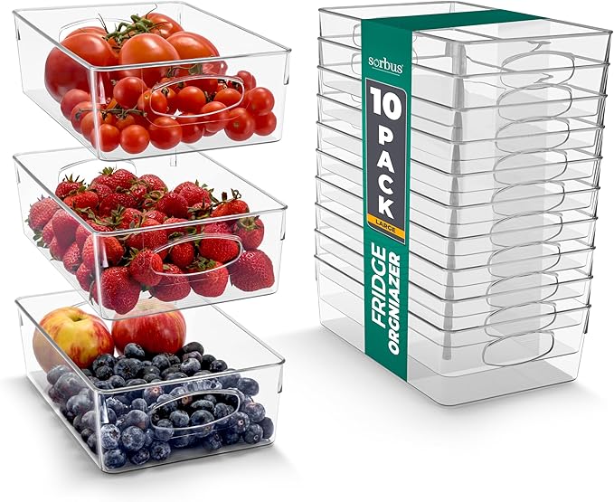 Sorbus 10 Pack Large Clear Plastic Storage Bins, Clear