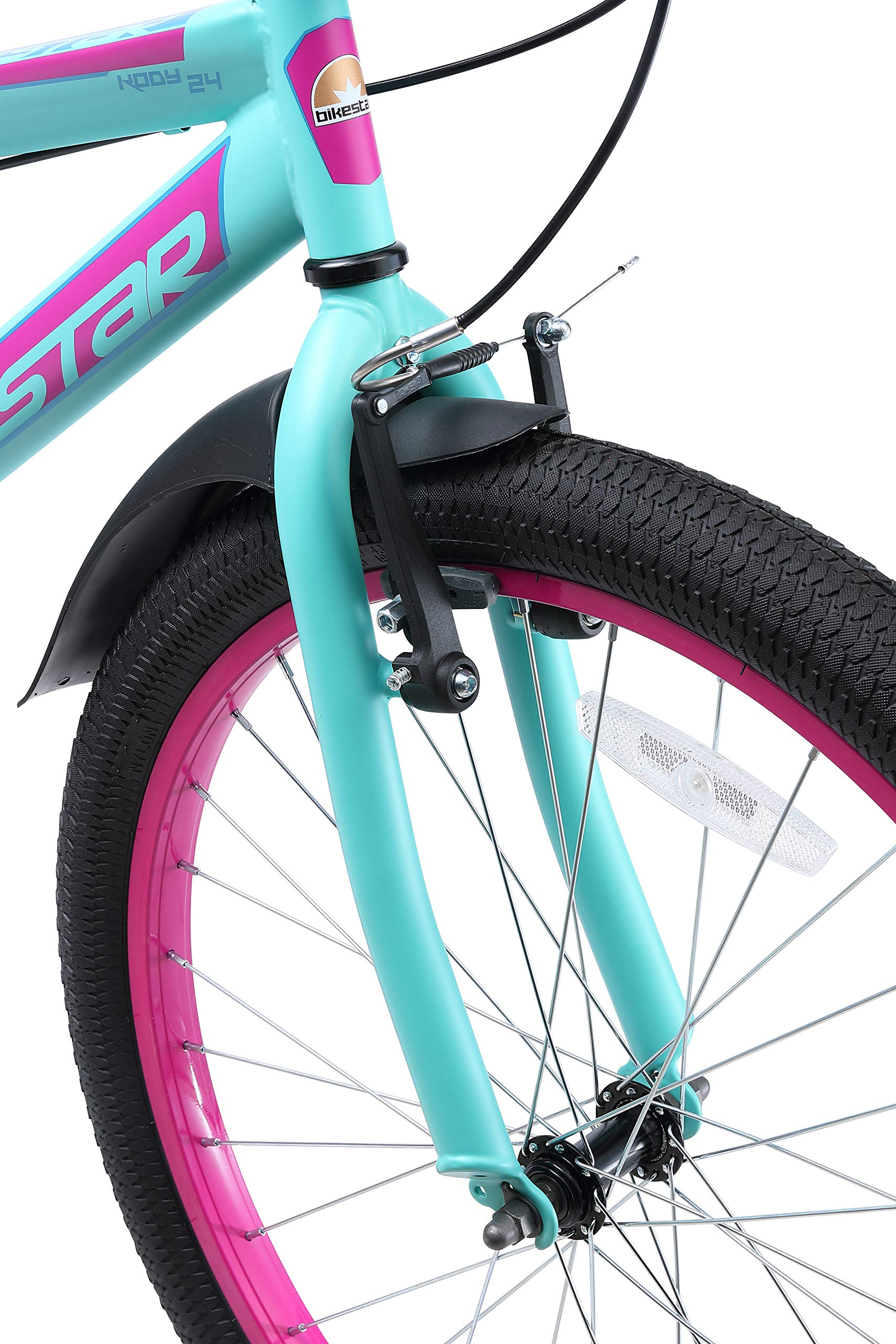 BIKESTAR Vélo Enfant pour Garcons et Filles de 10-13 Ans | Bicyclette Enfant 24 Pouces VTT avec Freins | Turquoise & Berry