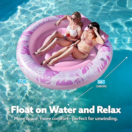 Miniatura 2 de SLOOSH Flotador inflable para tumbona para piscina, 72 x 65 pulgadas, flotadores de piscina para adultos con almohada, tela de lujo, flotador grande