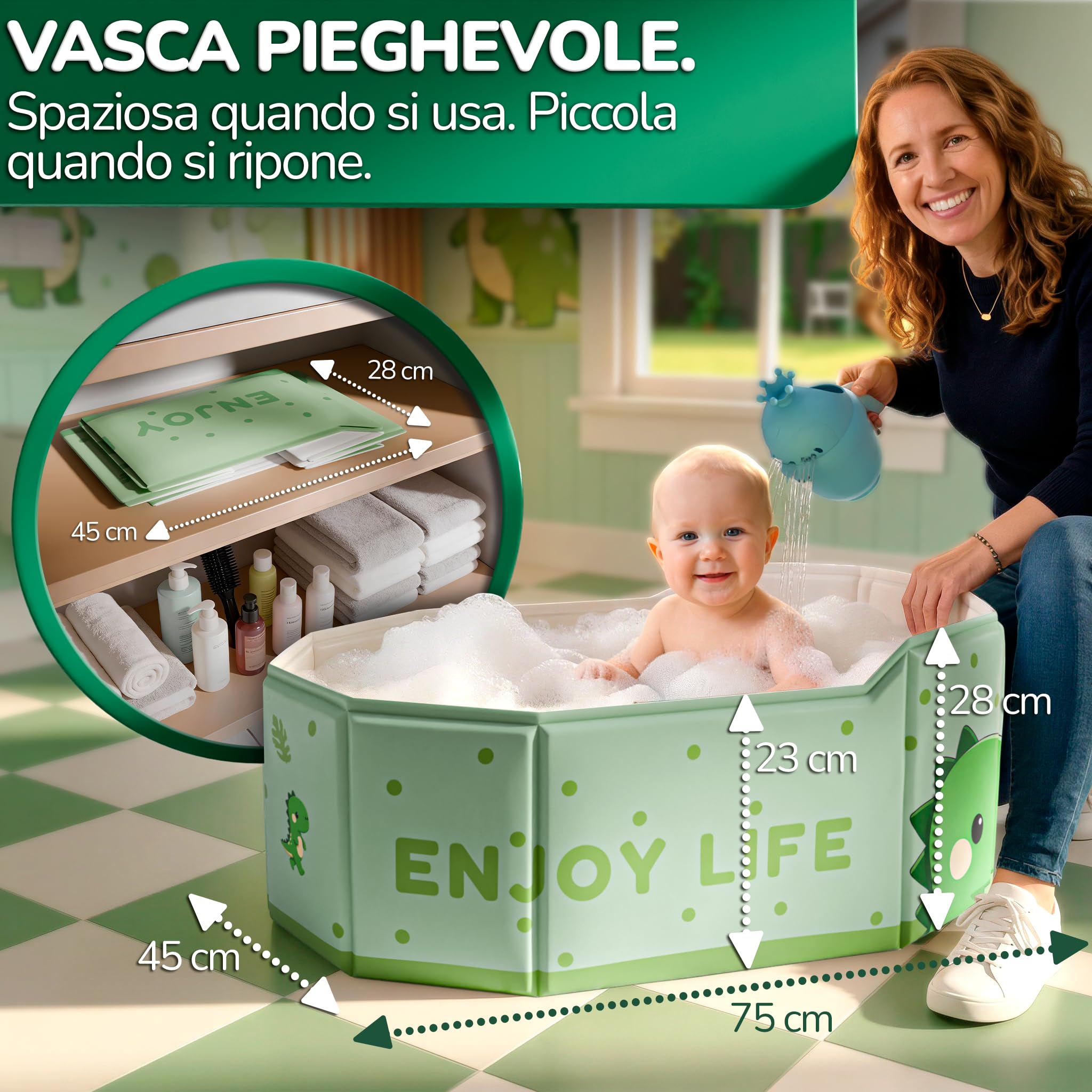 Set Vasca da Bagno Pieghevole Bambini - vasca da bagno bambini con accessori - bagnetto bambini portatile viaggio - vasca pieghevole neonato antiscivolo - kit completo con giochi e borsa