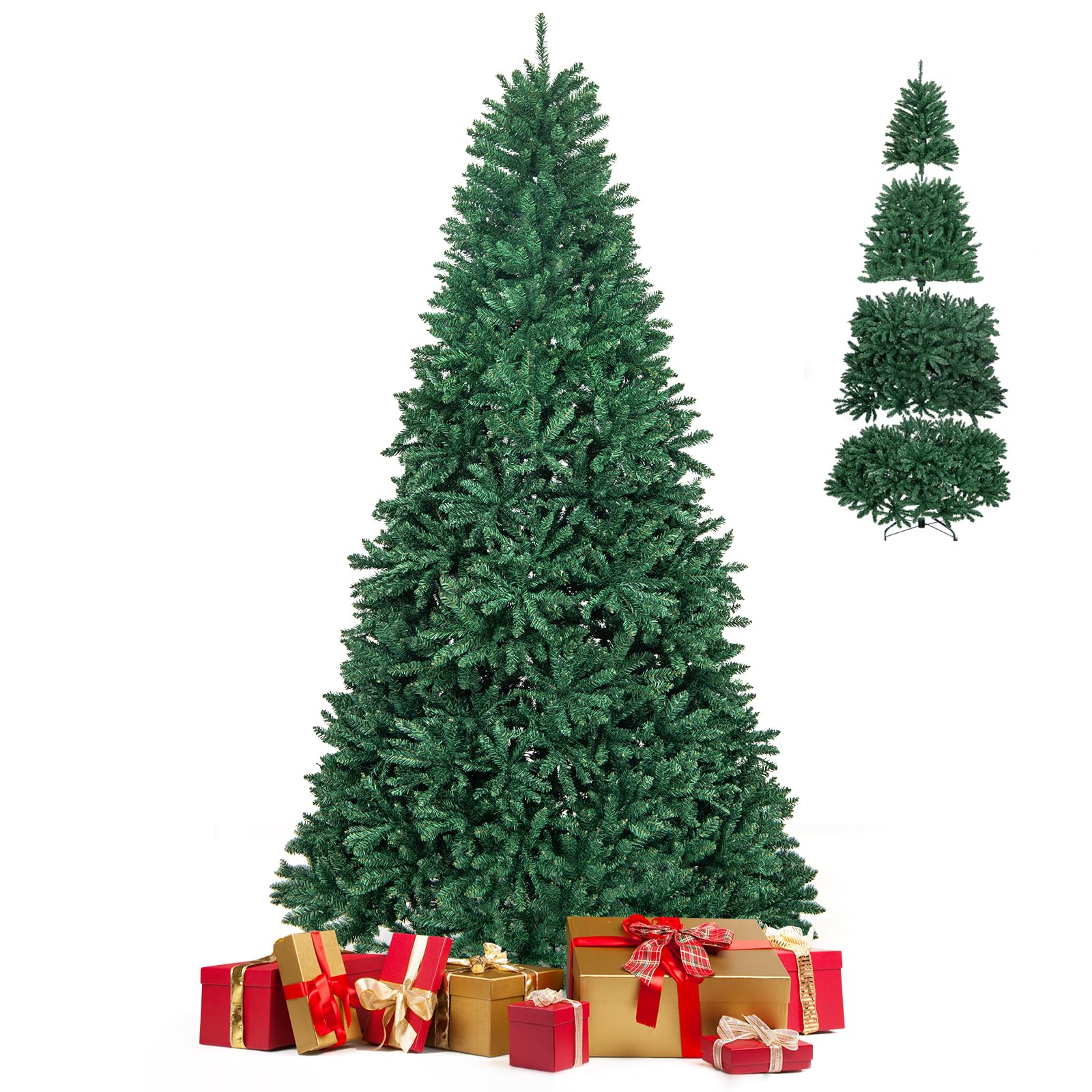 GOPLUS Sapin de Noel Artificiel 270CM, 3594 Branches Touffues en PVC, Socle en Métal, Montage Facile, Sapin de Noël Realiste pour Décoration Maison