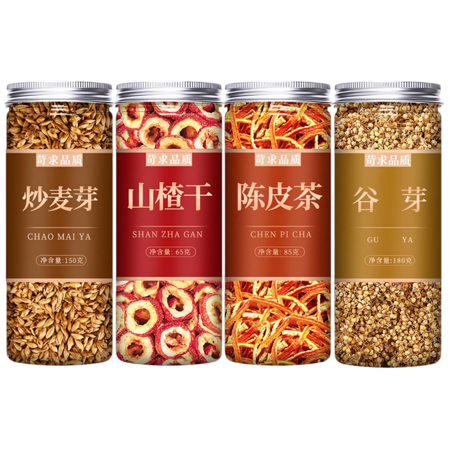 【4罐】炒麦芽 山楂 陈皮丝 谷芽 Premium Natural china herbal tea Loose Leaf Tea,Chinese Tea, Sulfur Free,Flower tea,dark tea,loose tea Sweet Fresh