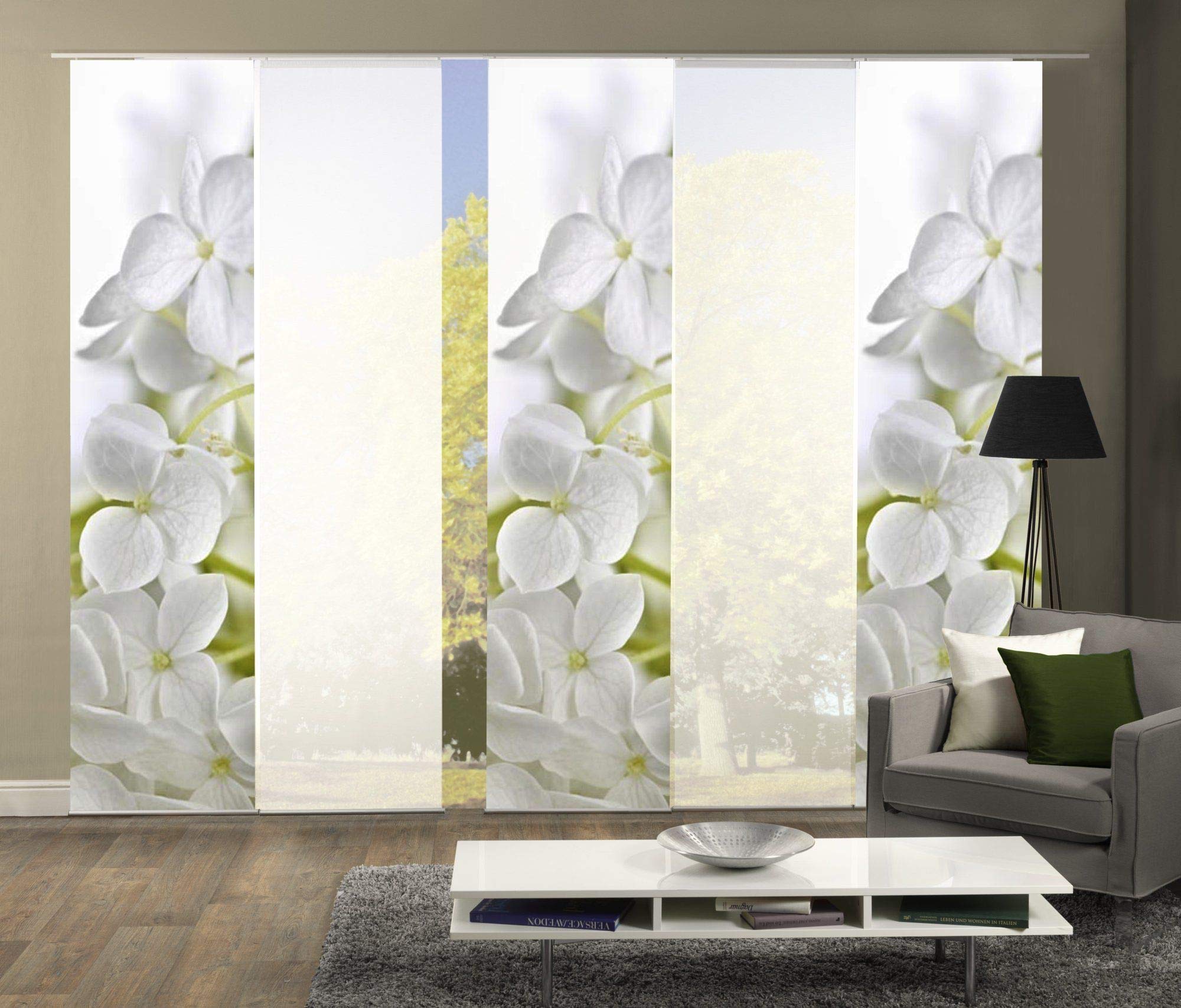 5er-Set Flächenvorhang, Deko Blickdicht, Padua, Höhe 245 cm, 3X Dessin /2X Uni transparent