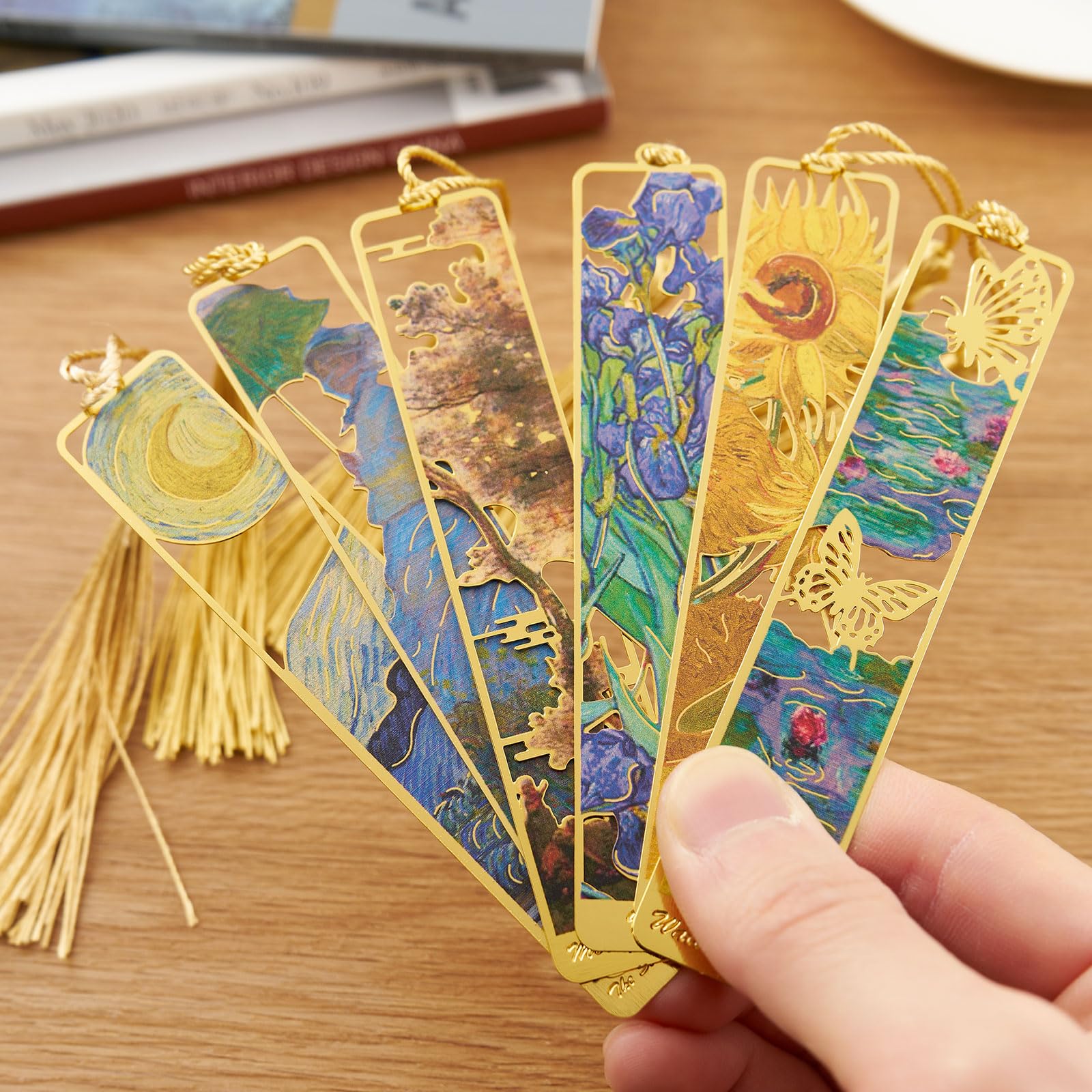 ZOUIQSS Metal Bookmarks with Tassel Golden Hollow Bookmark Van Gogh Oil Painting Theme Book Mark Bookmarks for Book Lovers Writers Readers Men Women,6 Pieces,Style3 - Image 4