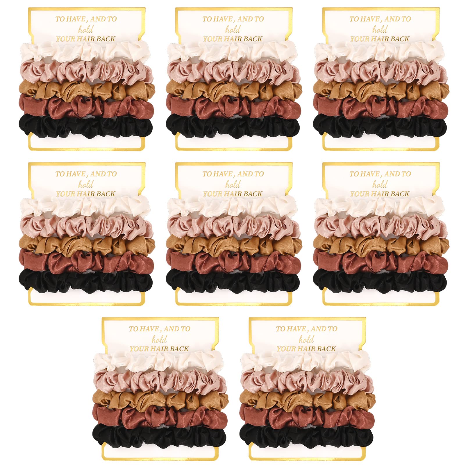 8 Pack Satin Scrunchies - Soft Hair Ties for Bachelorette Party Favors and Bridesmaid Proposal Gifts (Ivory, Rose Gold, Gold, Wine, Black)