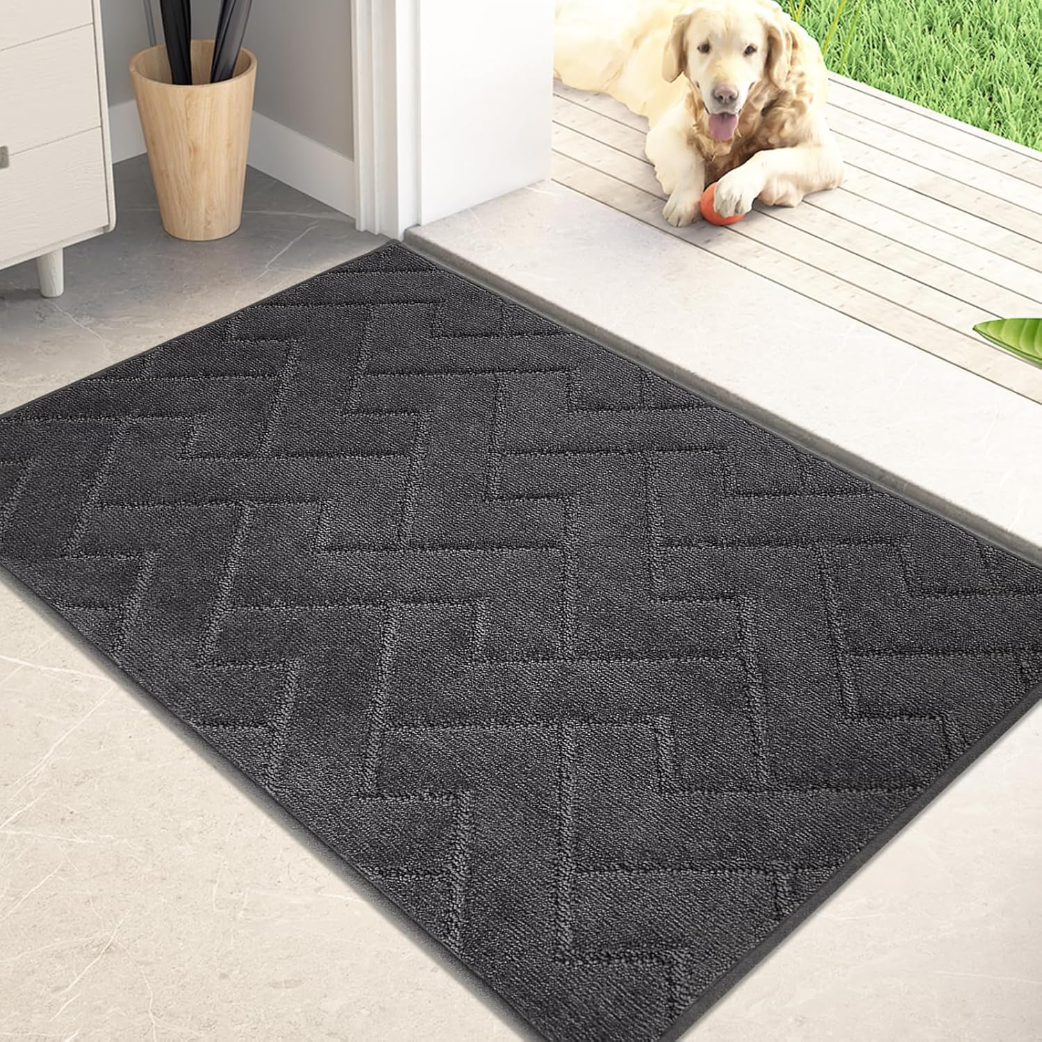 PURRUGS Dirt Trapping Door Mat 20 x 31.5, Non-Slip Machine Washable Entry Rug, Shoe Scraper, Dog Doormat, Super Absorbent Welcome Mat for Front & Back Door, Muddy Wet Shoes & Paws, Charcoal