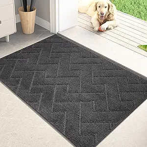 PURRUGS Dirt Trapping Door Mat 20" x 31.5", Non-Slip Machine Washable Entry Rug, Shoe Scraper, Dog Doormat, Super Absorbent Welcome Mat for Front & Back Door, Muddy Wet Shoes & Paws, Charcoal