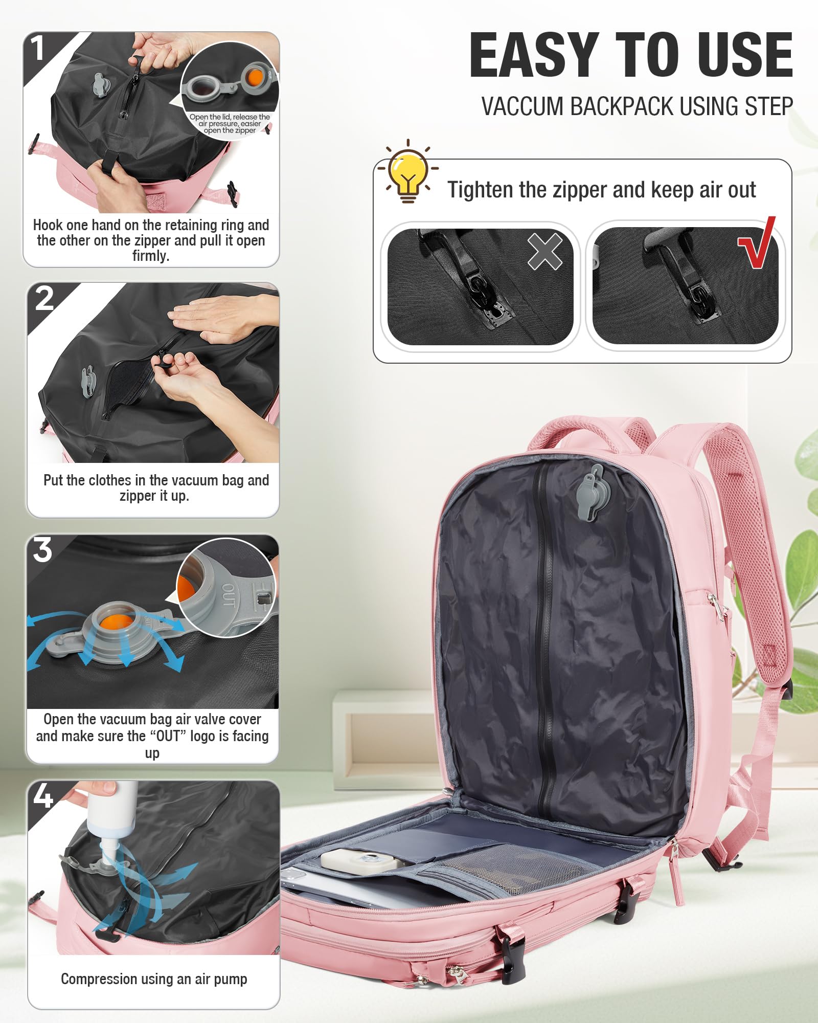 BJLFS Borse da Cabina per Ryanair 40x30x20 Zaino Wizzair Sottovuoto da viaggio 40x20x25 Bagaglio a Mano con compressione sottovuoto,Zaino Easyjet 45x36x20,Zaini Casual per laptop da 14 pollici