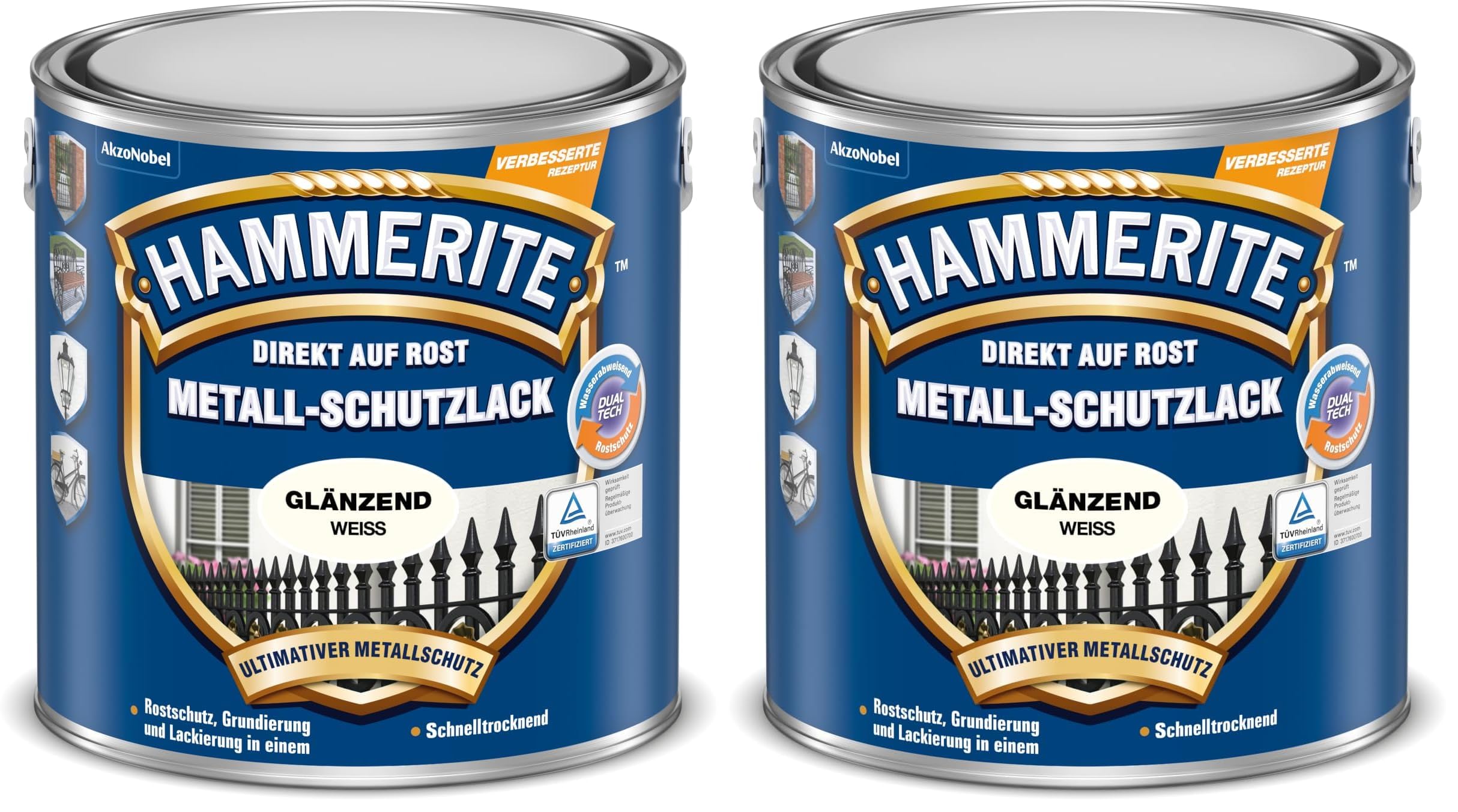 Hammerite Metallschutzlack Glänzend, Weiß, 2,5L (Packung mit 2)