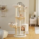 PAWZ Road [61''=156CM] Cat Tree for Indoor Large Cats, 6-Levels Cat Climbing Tower with 9 Scratching Posts Wrapped in 100% Natural Sisal Rope, Large Top Perch and Interactive Dangling Ball Beige