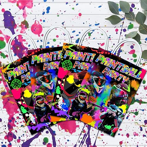 Miniatura 7 de Tyndallrays Bolsas de paintball de 16 piezas con asas, suministros para fiesta de cumpleaños, aperitivos de regalo, dulces, recuerdos de fiesta para