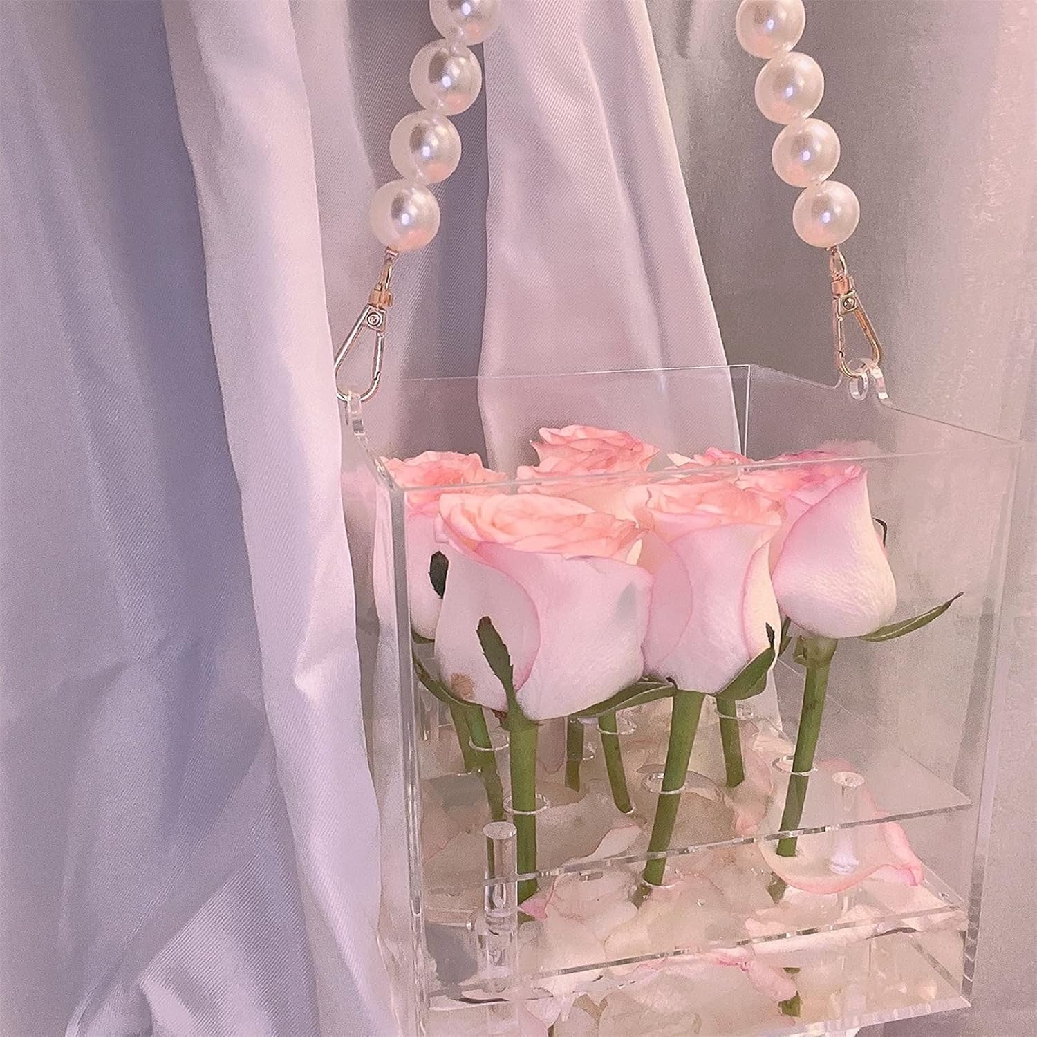 Clear Acrylic Flower Vase with Elegant Handbag Design