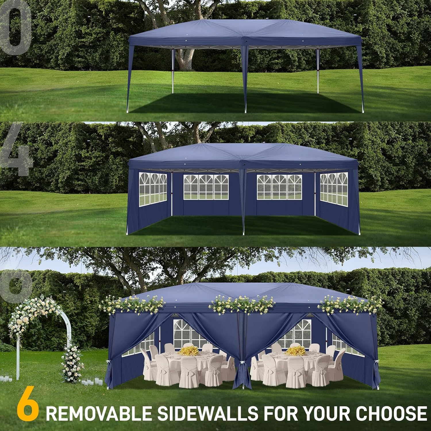 Pop Up Canopy,10x20ft Pop Up Canopy Tent, Outdoor Instant Shelter Folding Canopy with 4 Side Walls and Carry Bag for Commercial Events, Party, Backyard BBQ, Camping Blue