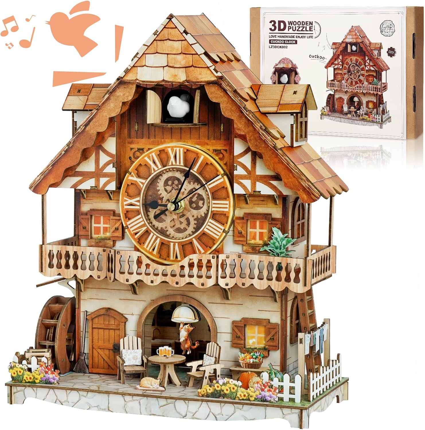 WOODBESTS 3D Wooden Puzzles for Adults, Cuckoo Clock Model Kit, DIY Wooden Clock Model Building Set for Craft Enthusiast, Unique Home Wall Decor, Birthday Christmas Day Gift for Women Men 14+(170pcs)