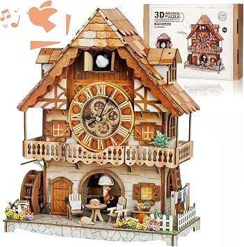 WOODBESTS 3D Wooden Puzzles for Adults, Cuckoo Clock Model Kit, DIY Wooden Clock Model Building Set for Craft Enthusiast, Unique Home Wall Decor, Birthday Christmas Day Gift for Women Men 14+170pcs