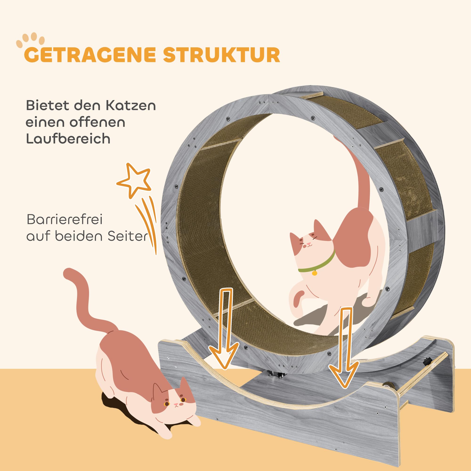 PawHut Katzenlaufrad mit Bremse für Katzen 91 cm Durchmesser Grau | Laufrad für Katzen, Katzenrad, Laufbahn, Kratzbrett, Cat Wheel Laufband, für Gewichtsverlust & Gesundheit