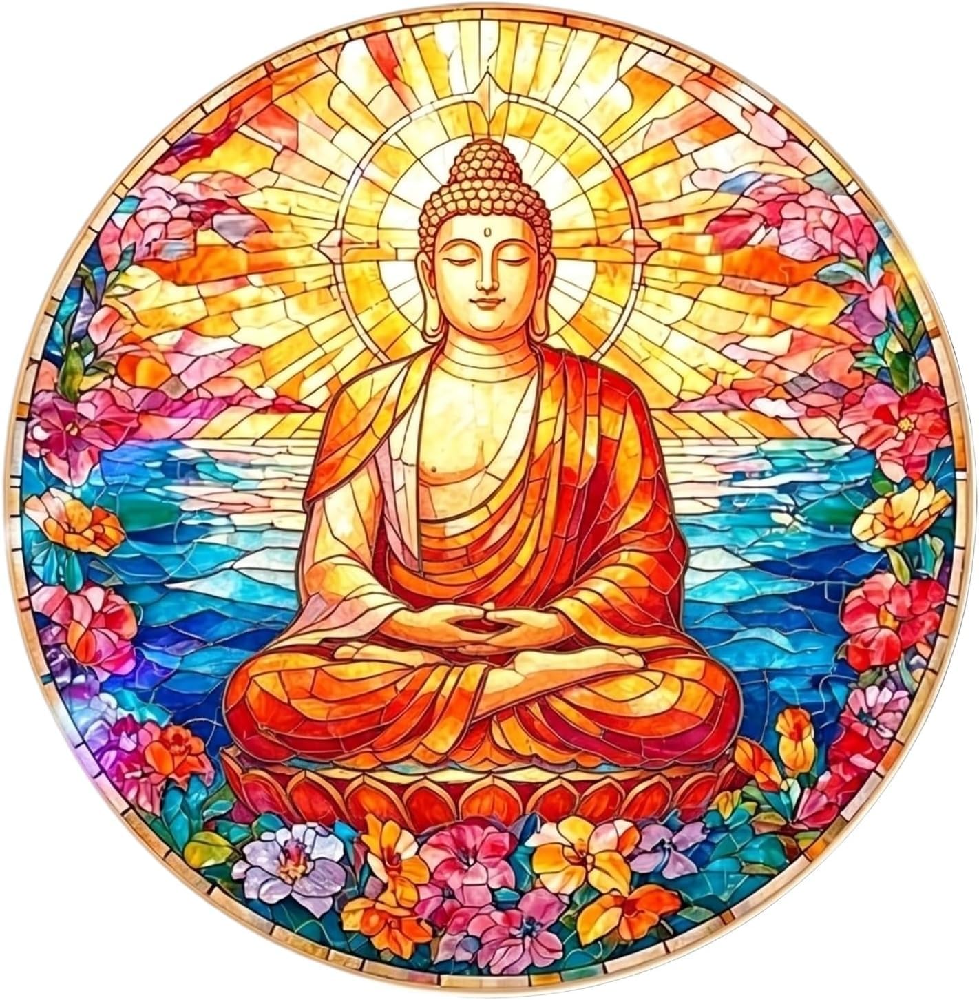 Buddha Acrylic Jigsaw Puzzles Suncatcher, 8.9 Inch Window Hanging Suncatcher Acrylic Puzzle, DIY Home Decor Art Gift