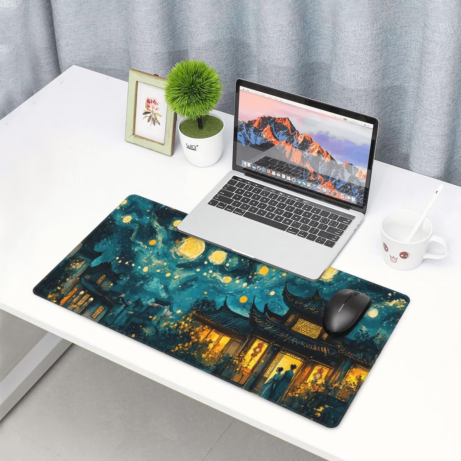Niebieska podkładka pod mysz XXL krajobraz mata na biurko 1600 x 800 x 3 mm mata biurkowa zmywalna podkładka do gier na laptopa, z antypoślizgową gumową podstawą do gier, PC, pracowników biurowych