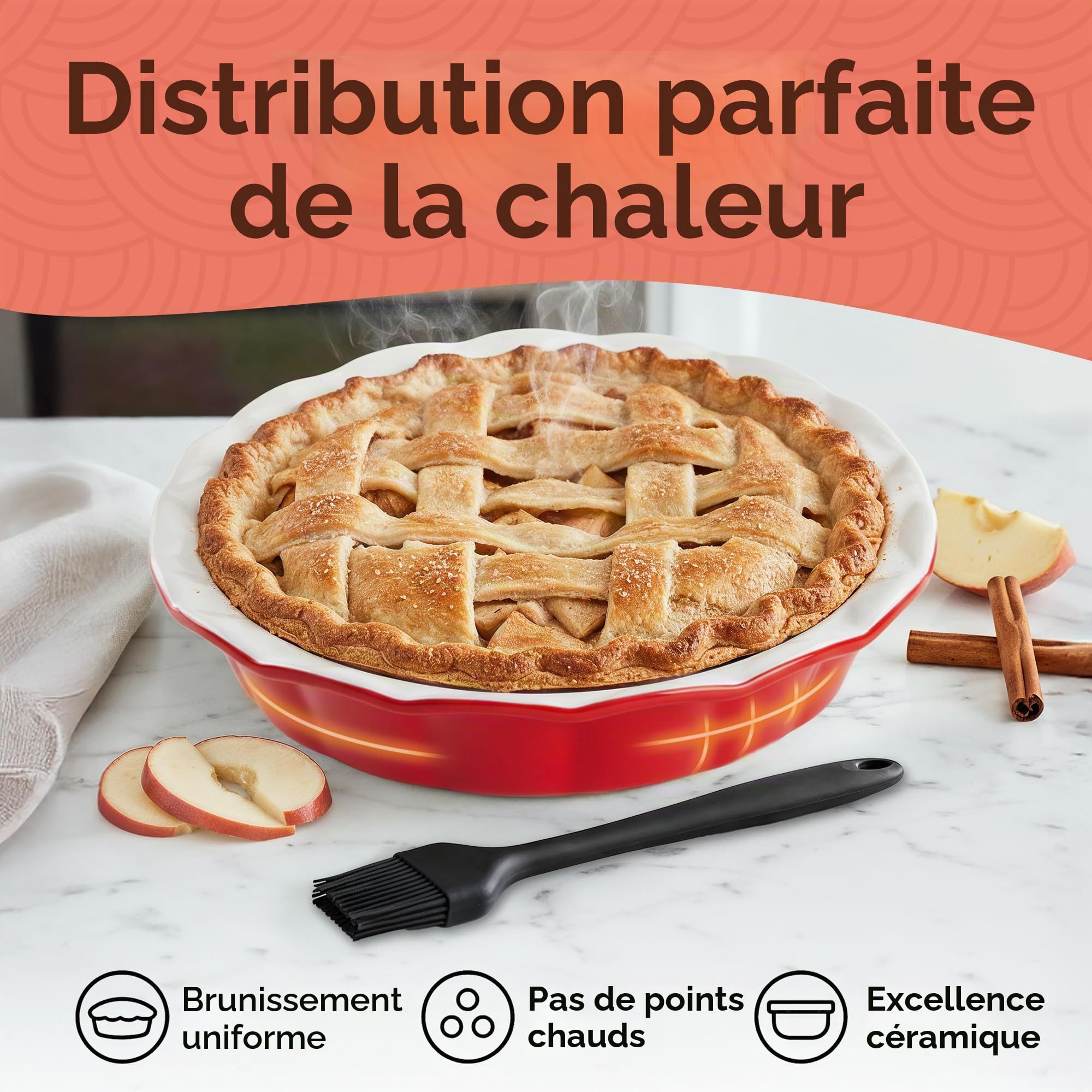 Muldale Plat à tarte de 9 pouces - Plats à tarte ronds en céramique de 23 cm pour le four - Plat à tarte individuel cannelé profond pour tarte aux pommes et à la citrouille - Moule à tarte au steak et