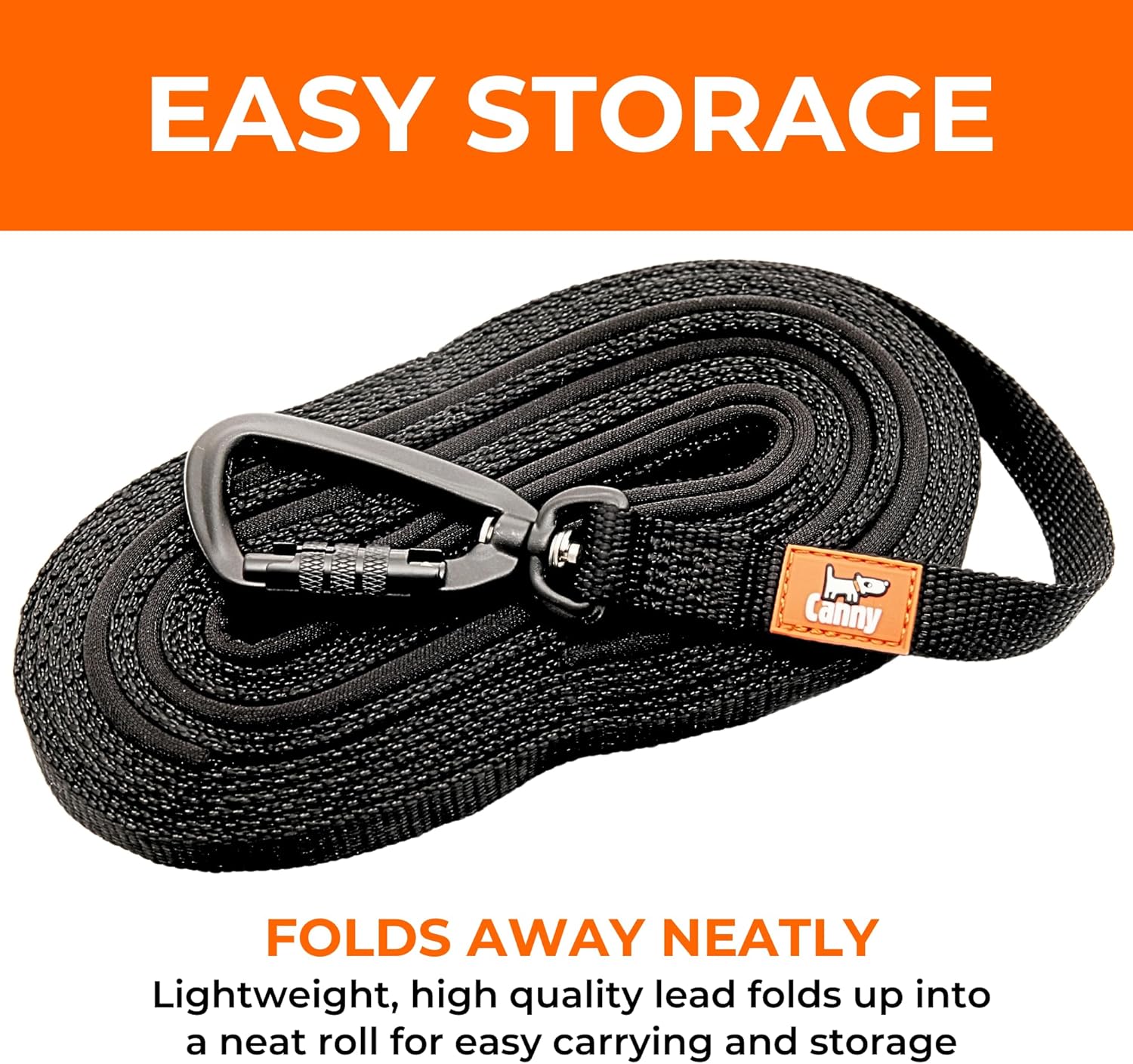 Canny Recall Dog Training Lead | Heavy Duty Extra Long Lead for Training Dogs & Puppies in Park or Yard | Train Your Dog to Come When Called | 23ft & 15ft, Black