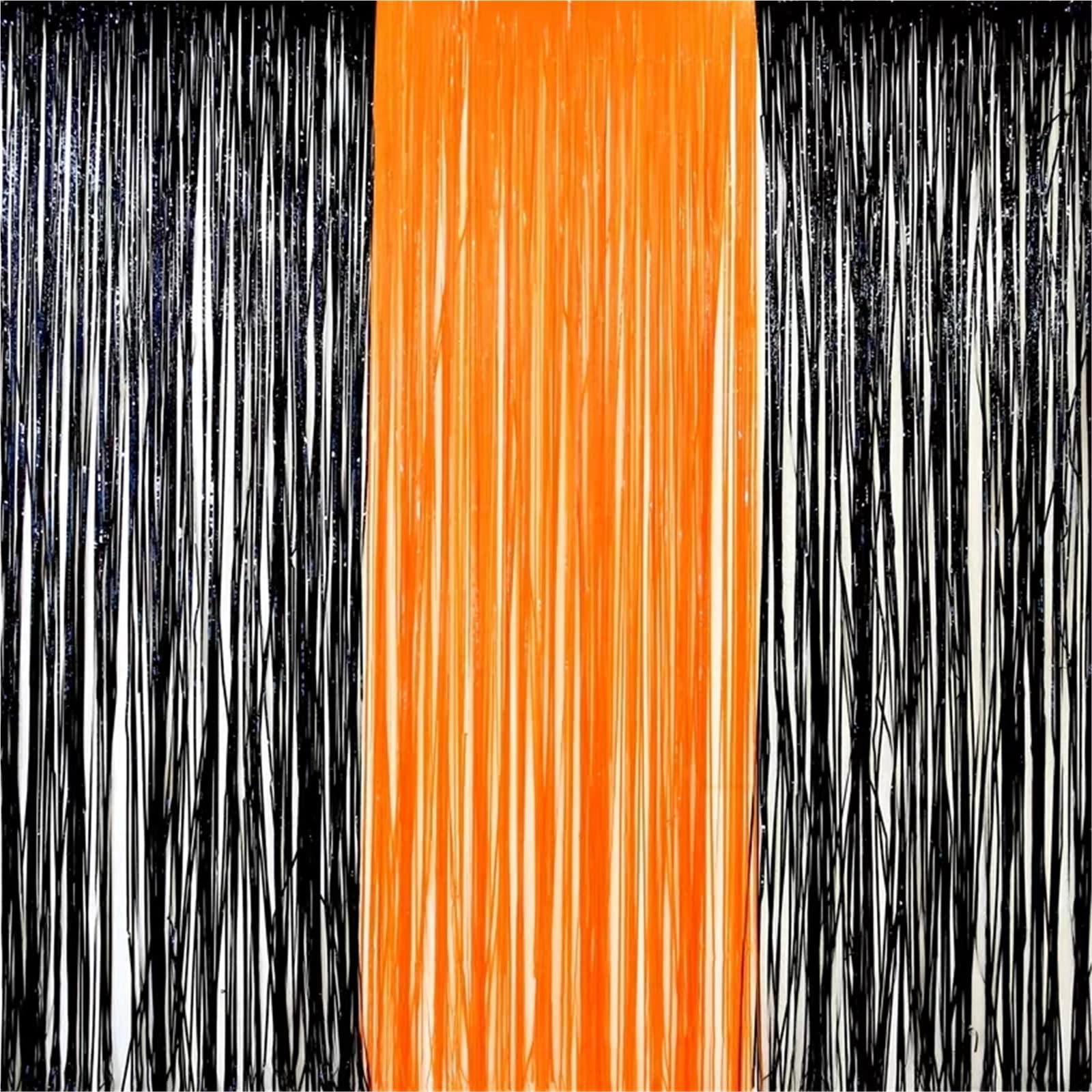 Cortinas de oropel para telón de fondo, 5 piezas, decoración de Halloween, cortina de aluminio, decoración de fiesta (negro macarrón, 3 m)