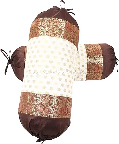 Miniatura 2 de Fundas de almohada de tubo de cojín decorativas de estilo étnico indio para sala de estar, cilíndrica, marrón oscuro, para yoga, sofá de yoga, funda