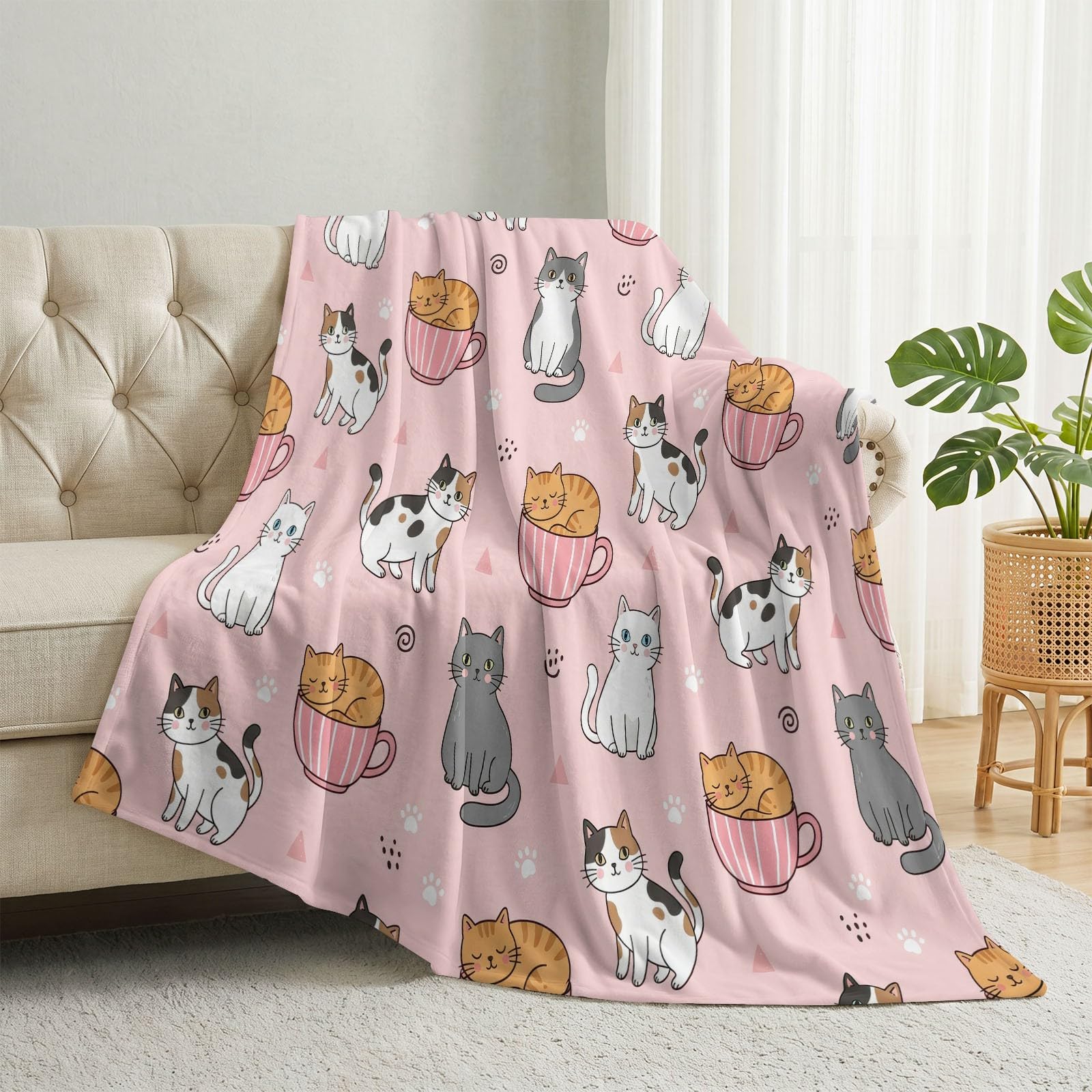 Coperta rosa, 150 x 200 cm, in pile di flanella, motivo cartone animato giapponese, simpatica, per divano, letto, viaggi, simpatica, soffice, lavabile, decorazione per la casa, per ragazzi, ragazze