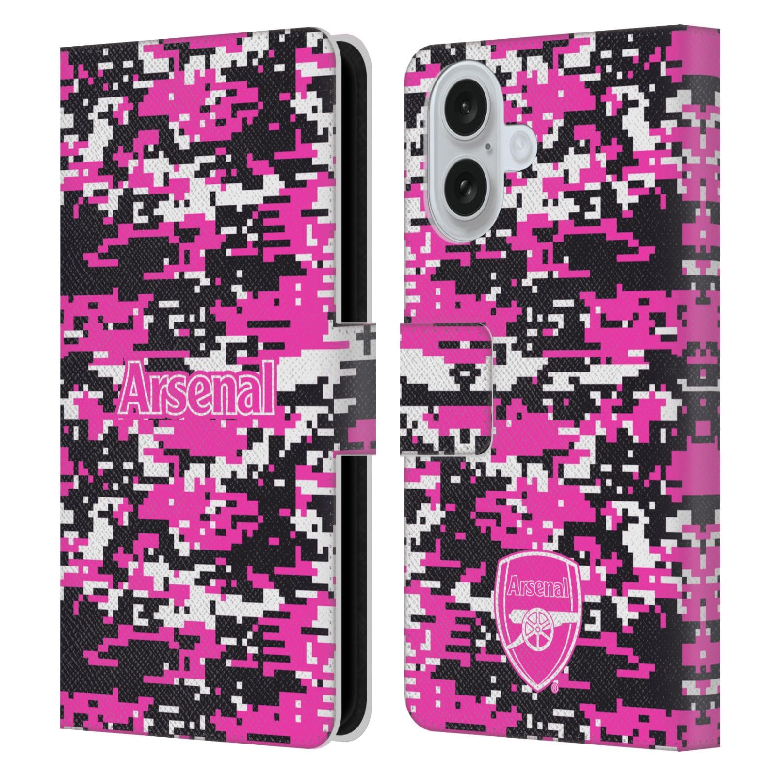 Head Case Designs Officially Licensed Arsenal FC Pink Digital Camouflage Crest Patterns Leather Wallet Case Compatible With Apple iPhone 16 โ image 1