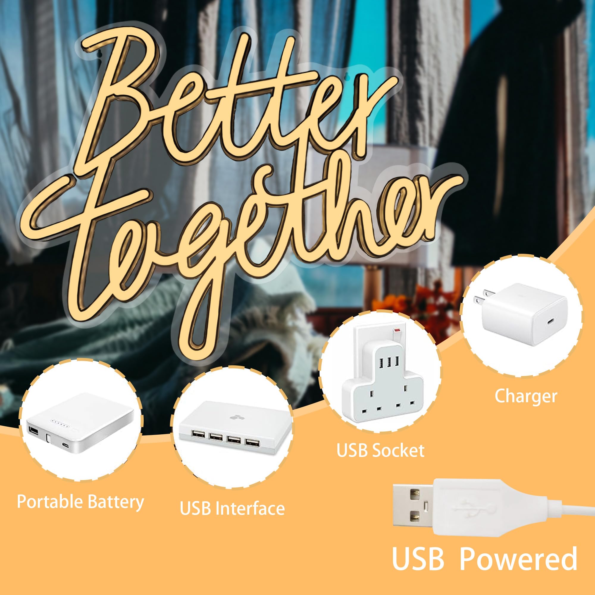 Neonowy znak LED zasilany przez USB, regulowany znak świetlny na wesele, bar, urodziny, dekoracja ścienna (ciepła biel)