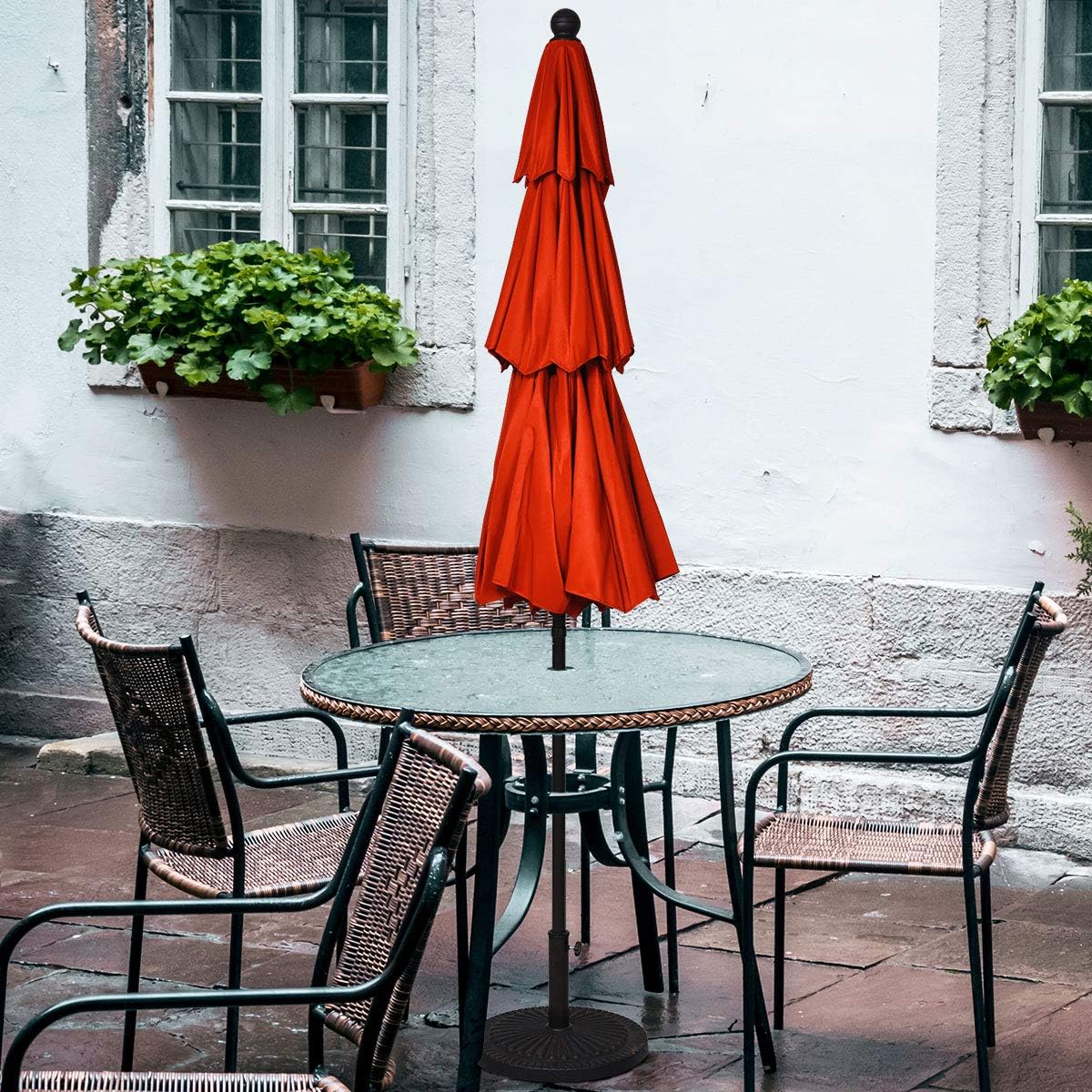 Tangkula 10 Ft 3 Tier Patio Umbrella, Outdoor Aluminum Double Vented Tilt Umbrella with Crank, for Market, Backyard, Poolside, Garden (Orange)