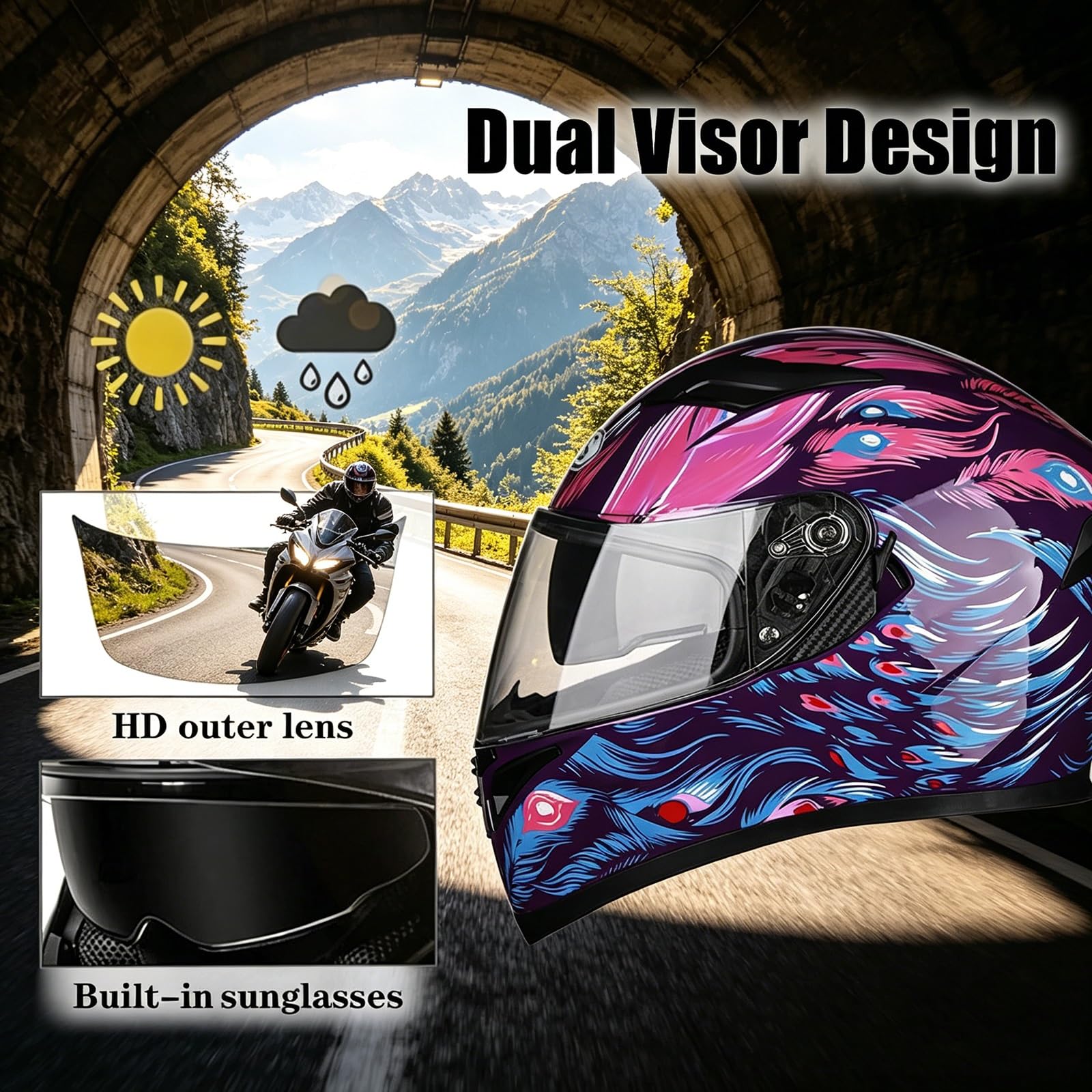 Kask Motocyklowy Szczękowy z Homologacją ECE, Kask Modułowy z Podwójną Blendą, Skorupa ABS dla Skutera i Motocykla(1,XL)
