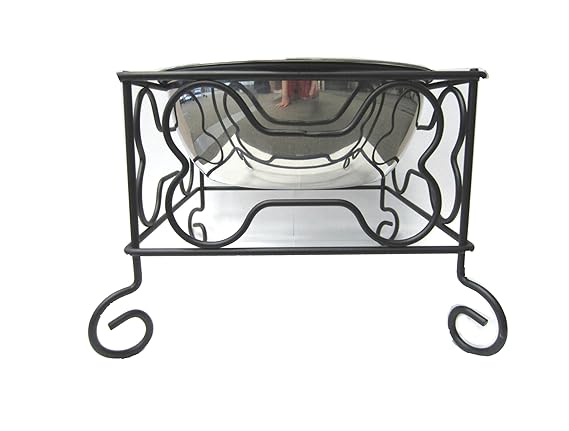 YML 7-inch Wrought Iron Stand with Single Stainless Steel Bowl - Size: Medium (6.75
