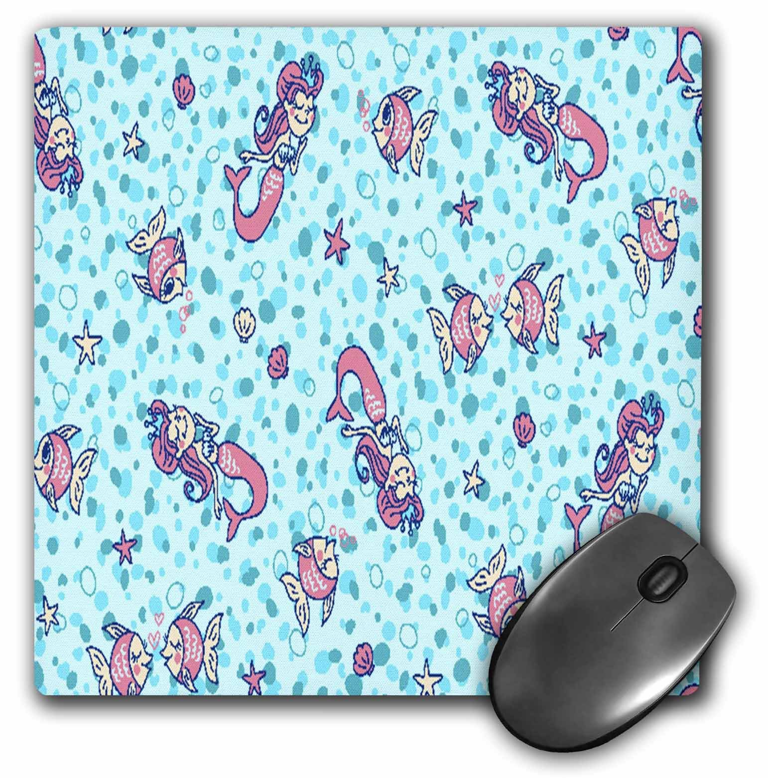 3dRose LLC 8 x 8 x 0.25 Inches Mouse Pad, Aqua and Pink Mermaids and Fish (mp_39645_1)
