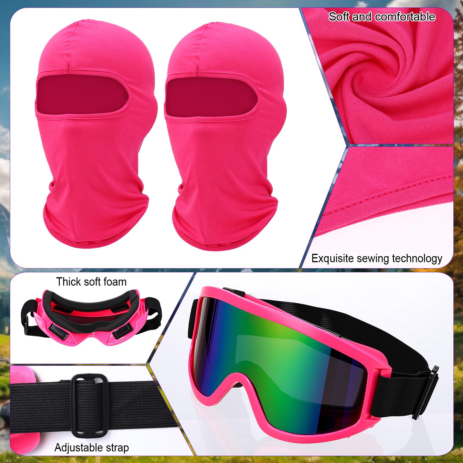Chicingyou Confezione da 2 occhiali da sci con 2 maschere, per moto, sci, dirt bike, ATV, motocross, equitazione, maschera integrale