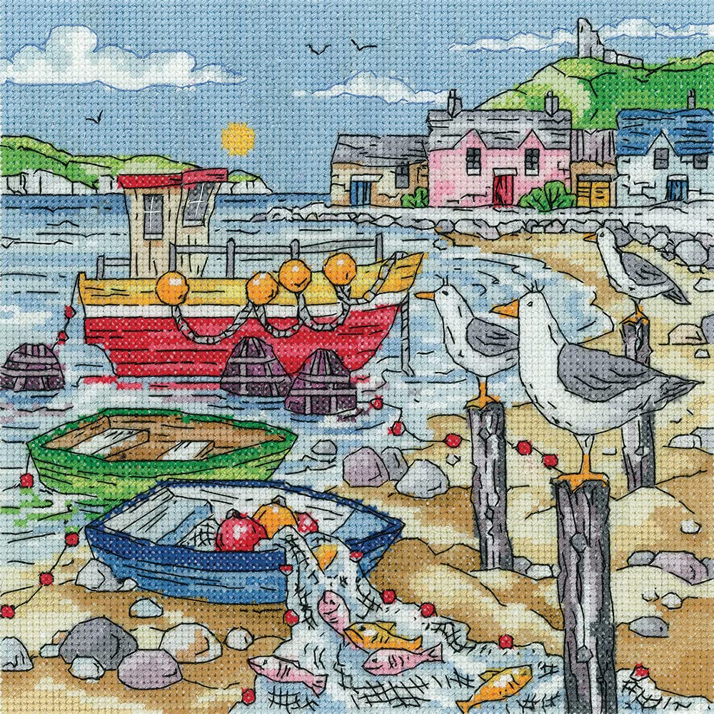 Heritage Crafts Multifarbig Cross Stitch Kit - Bay Watching By Karen Carter - Aida
