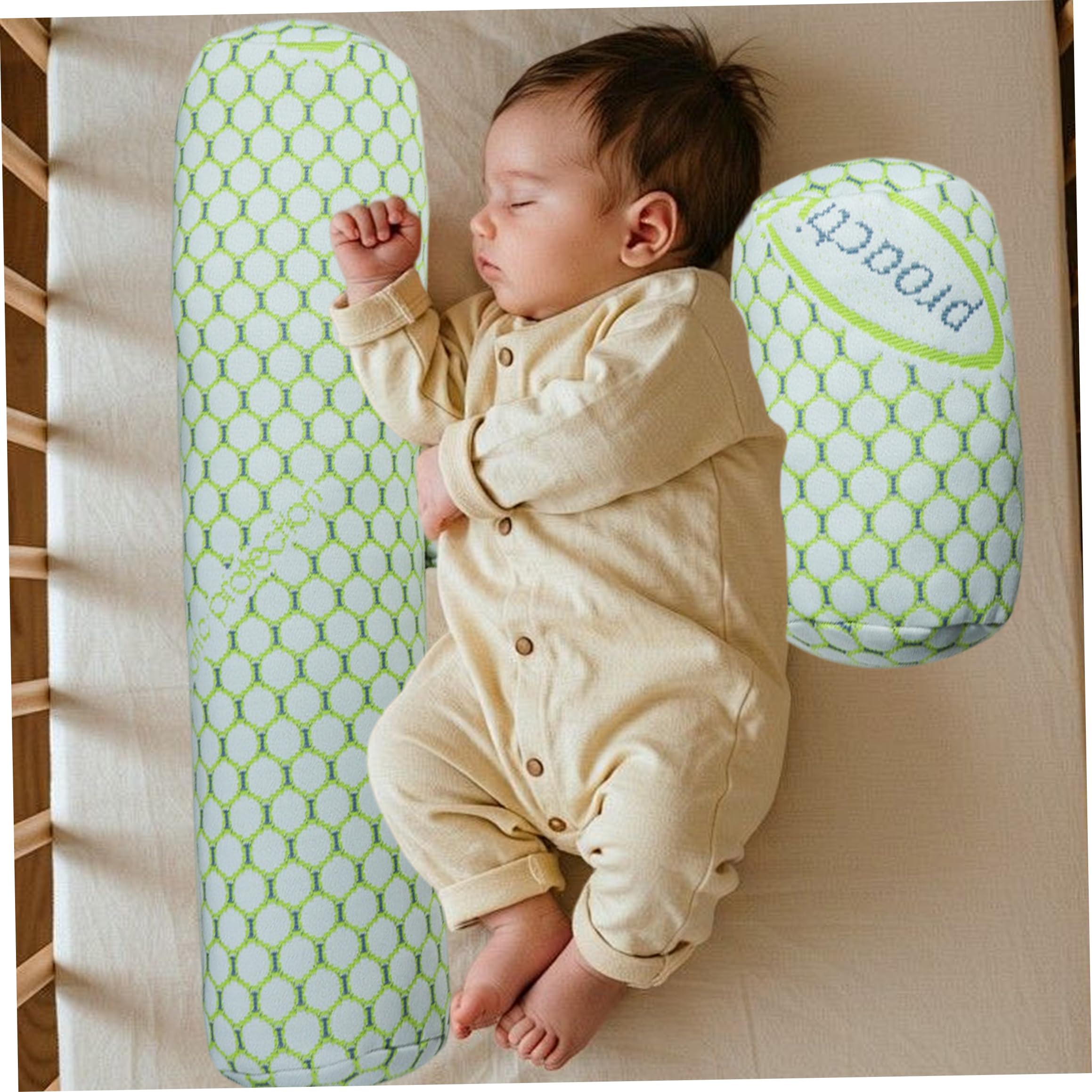 Cuscino a cuneo per neonato, cuneo per dormiente laterale, cuscino antirotolamento con tessuto fresco e traspirante, verde (7, 87-9, 45 pollici)