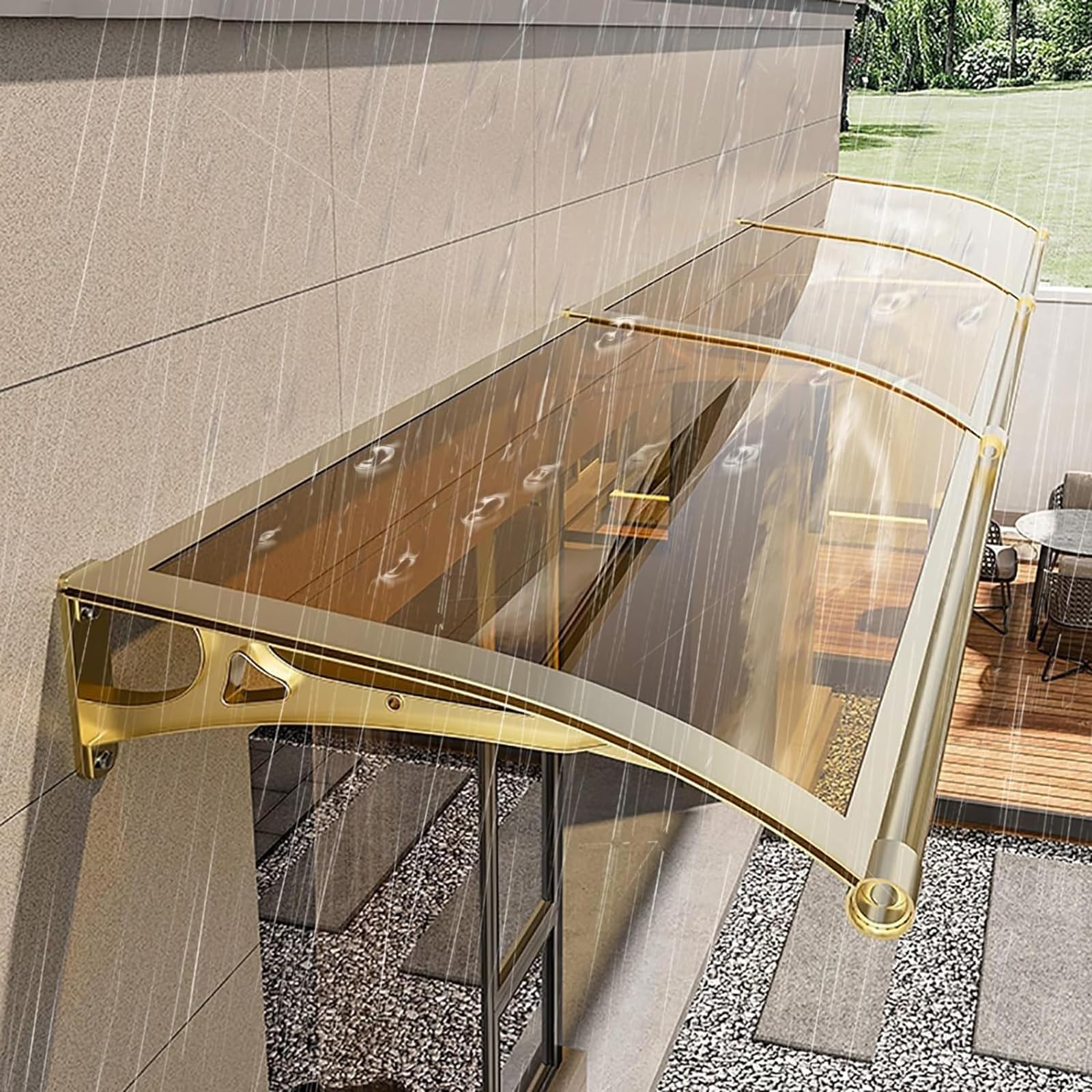 LWJSOCP Door Canopy Awning 100x120cm UV Rain Snow Protection Polycarbonate Exterior Awnings for Patio Porch House Entrance with Drainage Durable Weather Shield