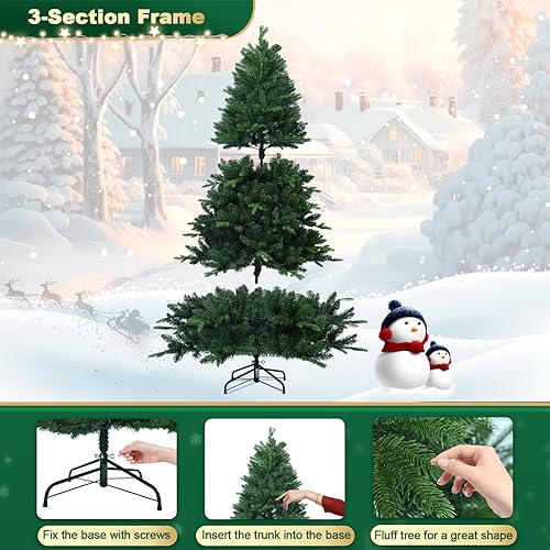 Miniatura 6 de Árbol de Navidad artificial sin luz de 7 pies, árbol de Navidad de abeto verde festivo con 1816 puntas de rama, árbol de Navidad realista de abeto