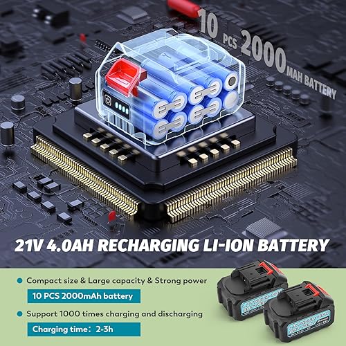 Miniatura 4 de Frifreego Cizalla de césped inalámbrica de 21 V para recortar el borde del césped, tijeras de setos de arbustos de mano, tijeras de setos 2 en 1,