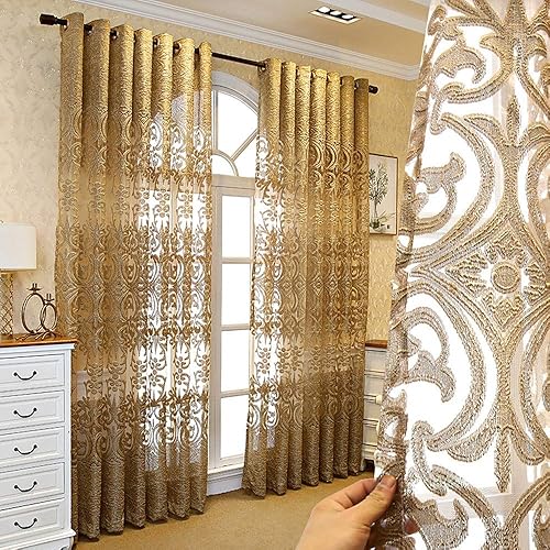 TIYANA Cortinas de doble capa marrón de lujo para sala de estar y dormitorio, transparente + tela, ojales de tratamiento térmico opaco, cada panel
