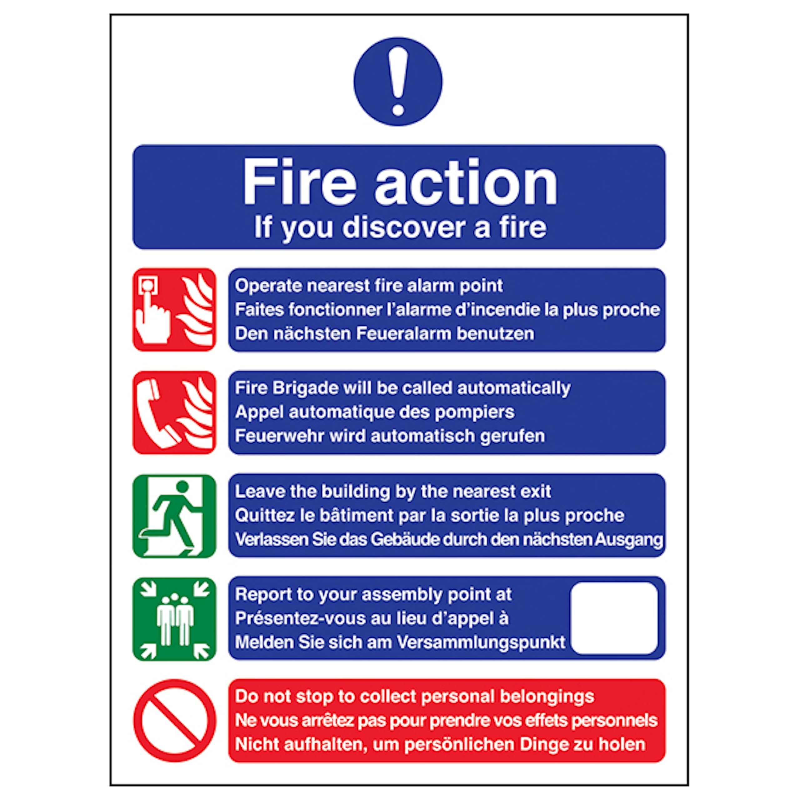 V Safety Multilingual Fire Action - If You Discover A Fire 200 x 300mm - 3mm Aluminium Composite Safety Sign