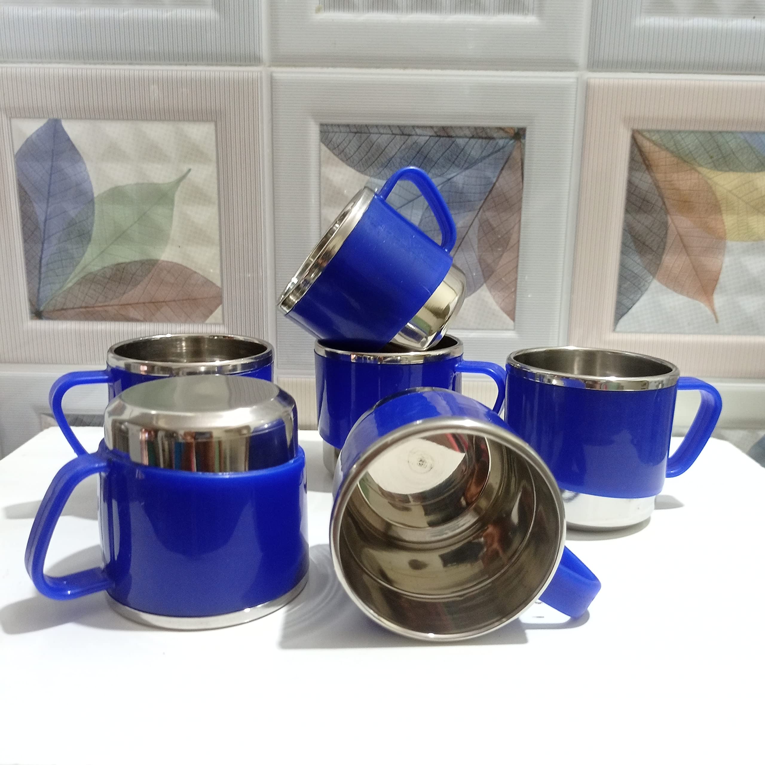 Anixa Creation Pack Of 6 Stainless Steel Tea Cup Set | Steel Cups | Coffee Cups | Payali Set, Mini Cups Set Of 6 | Chai Ka Cup -Inner Steel Outer Plastic Blue (Blue), 100 milliliter 1