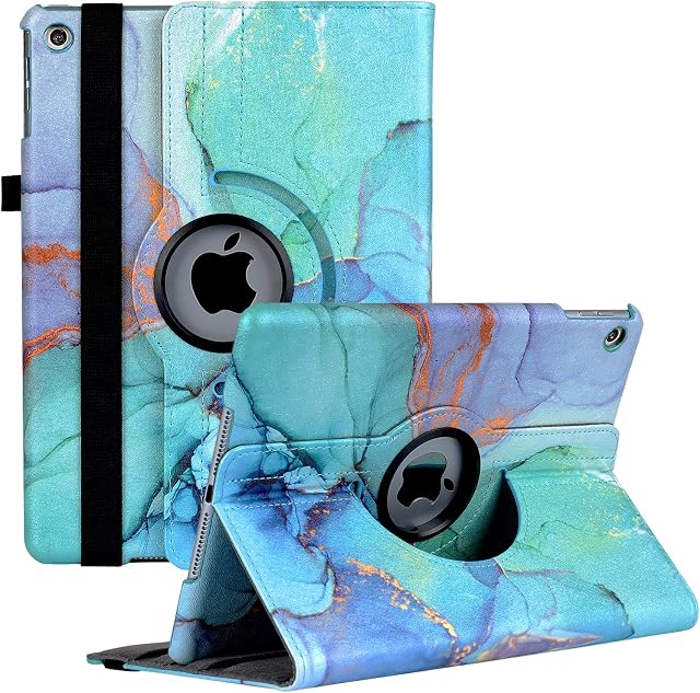 Ceysin Rotating Case for iPad 9th Generation (2021) / 8th Generation (2020) / 7th Gen (2019) 10.2 Inch - 360 Degree Rotating Protective Stand Cover with Auto Wake Sleep Function (Green Marble)