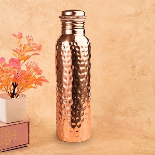 Miniatura 2 de Botella de agua de cobre puro de 34 onzas  Recipiente de cobre ayurvédico a prueba de fugas hecho a mano para agua potable  sin BPA, salud y