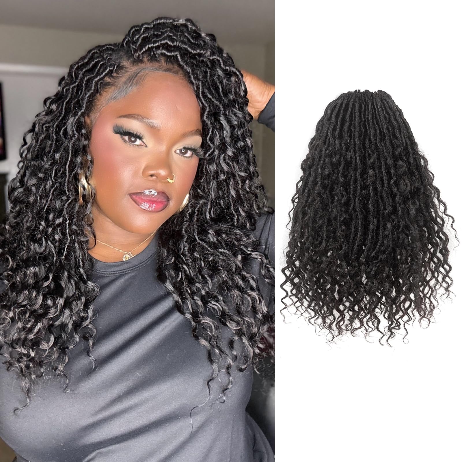 Photo 1 of ToyoTress Pure Human Hair Crochet Locs -14 Inch 8 Packs (80 strands) Handmade Pre-looped Boho Faux Locs Crochet Hair For Black Women, Pre-Twisted Crochet Braids Human Braiding Hair (14 Inch, 1B-8P)