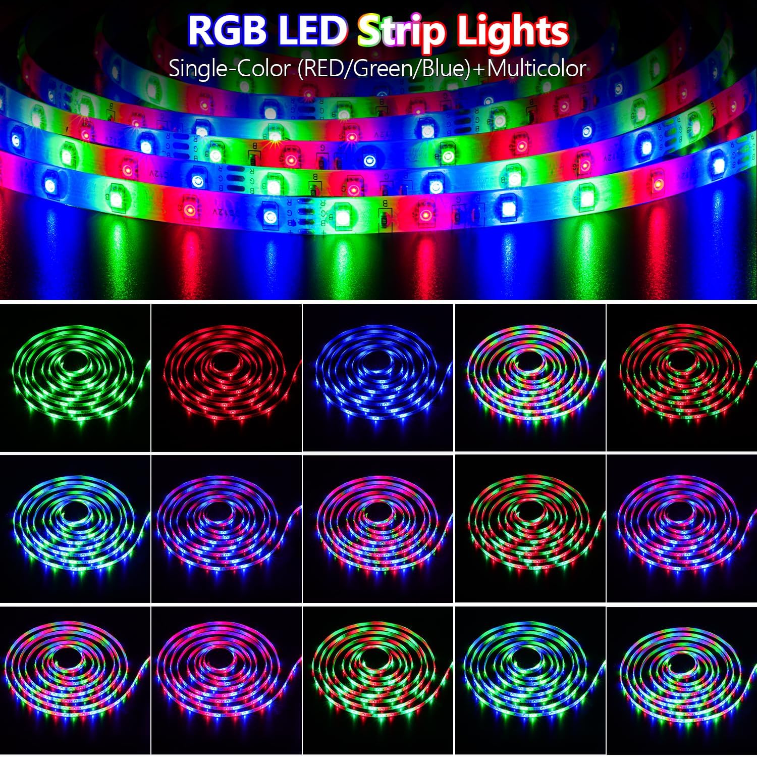 Led Lights for Bedroom,16.4ft/5m Led Strip Lights,Color Changing 3528 RGB Led Lights Strip with Remote Control,Waterproof Flexible DIY LED Lights for Room Kitchen Party TV Bar Christmas Home Decor
