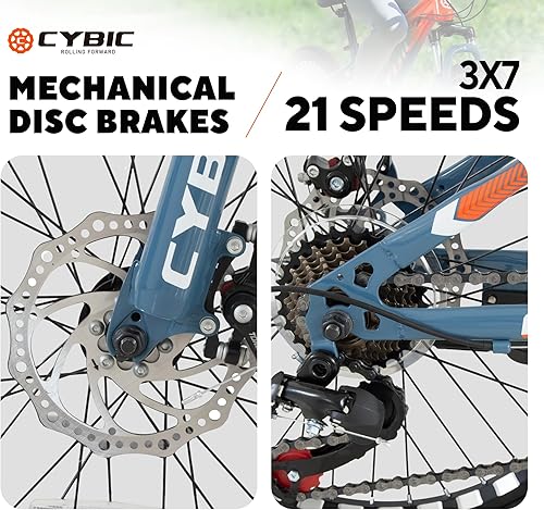 Miniatura 7 de CYBIC Bicicleta de montaña de 20 pulgadas para niños y niñas, bicicleta MTB juvenil de 21 velocidades, marco de hierro, varios colores